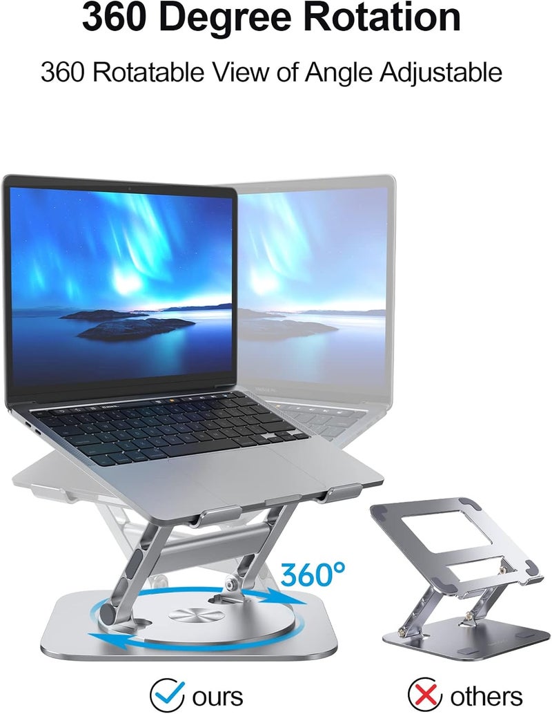MCHOSE Laptop Stand with 360° Rotating Base, Foldable Adjustable Computer Holder, Ergonomic Design Compatible with MacBook Air Pro, Dell XPS, HP, Lenovo More 10-17" (New-Silver) - Image 3